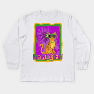 Mardi Gras Cat Kids Long Sleeve T-Shirt